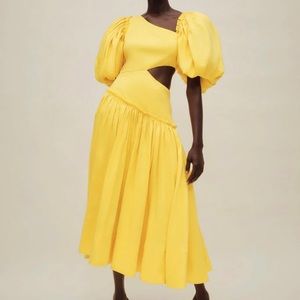 NWT Aje Chateau Cut Out Midi Dress in Sun Shower Yellow size AU 4 / US 0